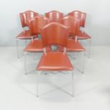 BERNARD DEQUET - A set of 6 1990s French leather and aluminium dining chairs.