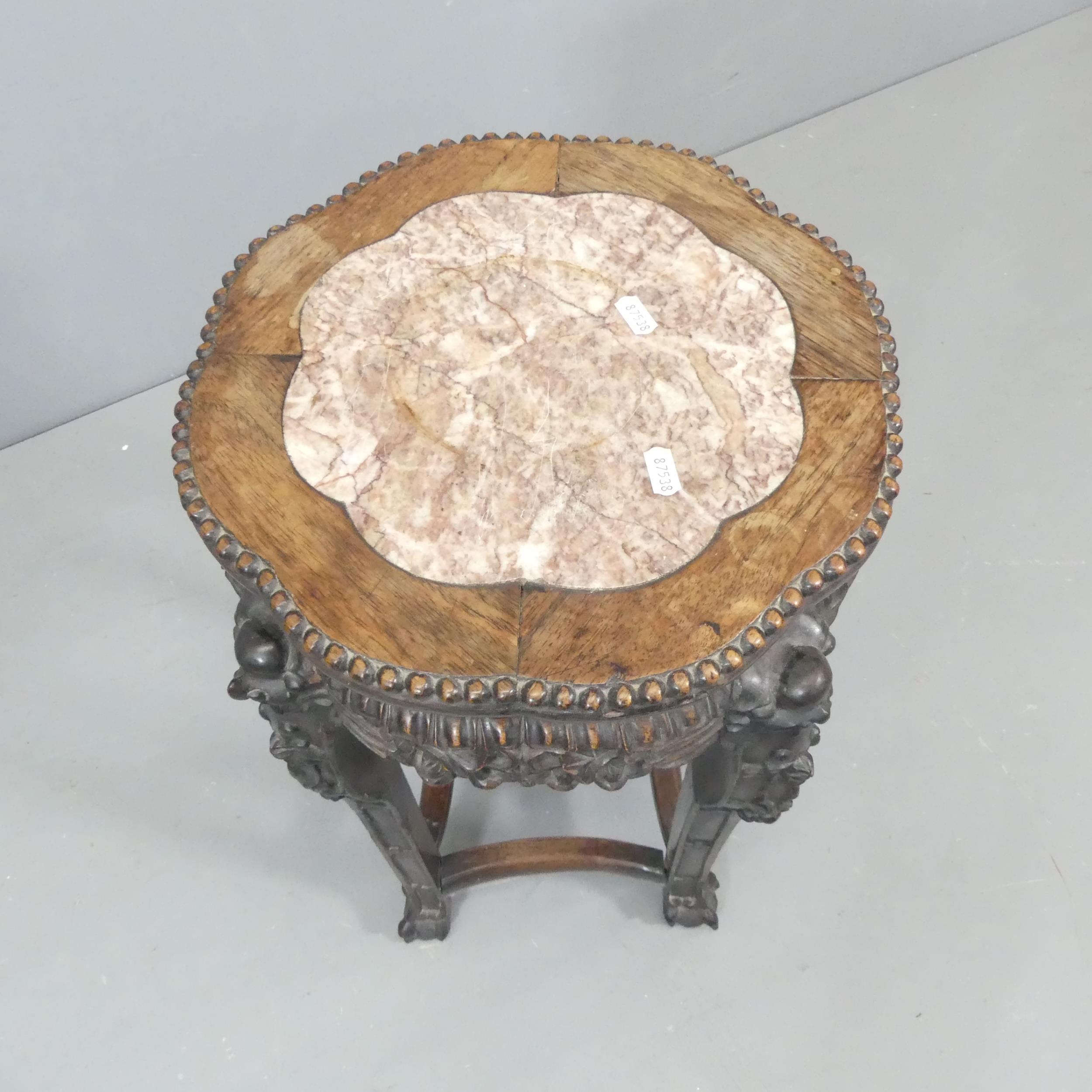 A Chinese marble topped jardiniere stand, with carved decoration, 34x63m - Image 2 of 2