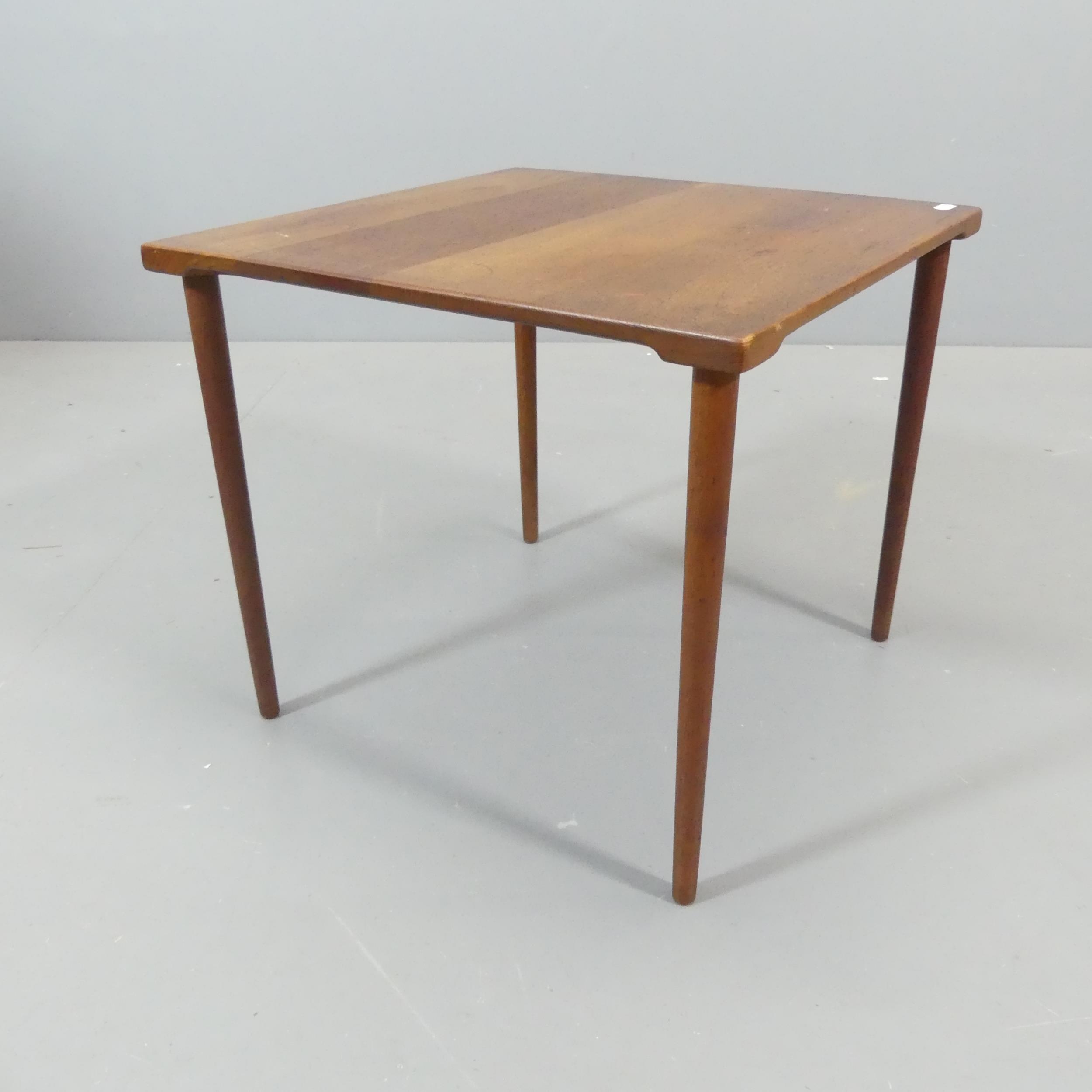 A mid-century teak side table, labelled FINN JUHL for FRANCE and SON. 46x40cm.