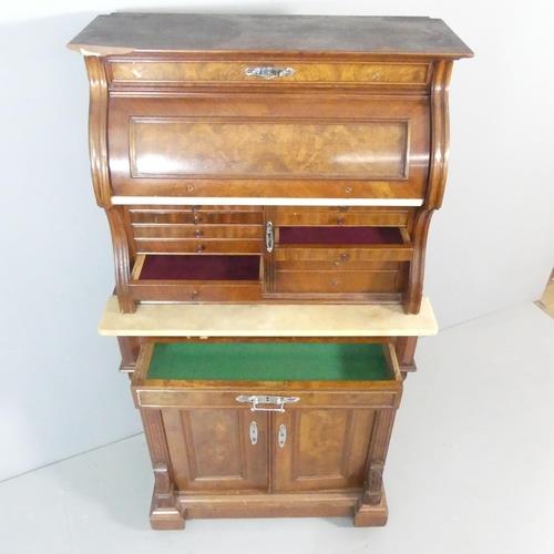 A Victorian burr walnut two-section dentist's cabinet, the top section having a cylinder top - Image 2 of 2