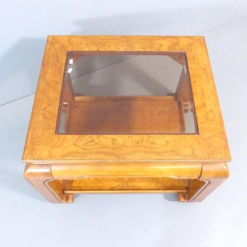 A Chinese hardwood two-tier coffee table with inset glass top. 74x54x64cm. - Image 2 of 2