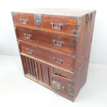 A Japanese single-section Tansu chest, with three long drawers above sliding doors. 88x99x43cm. Deep