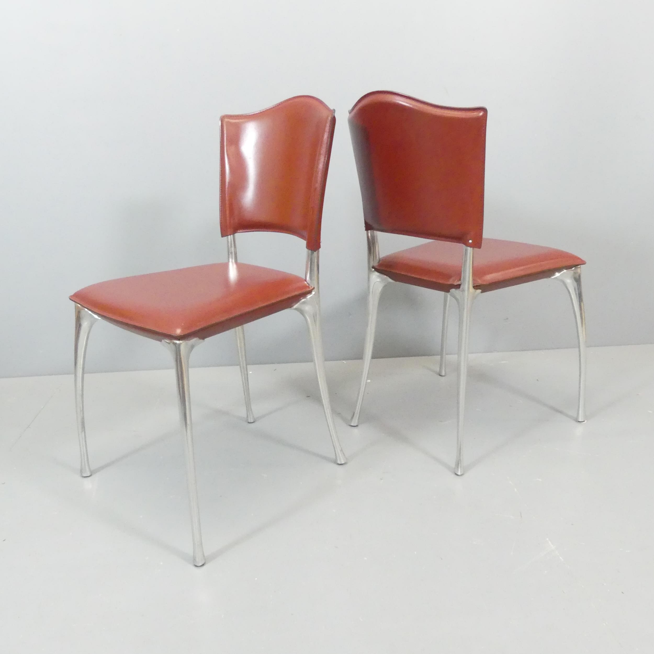 BERNARD DEQUET - A set of 6 1990s French leather and aluminium dining chairs. - Image 2 of 2