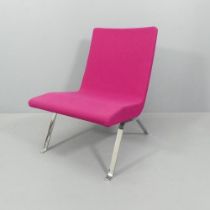 MATERIA A contemporary Swedish Roscoe lounge chair, the upholstered seat on chrome flat bar legs,