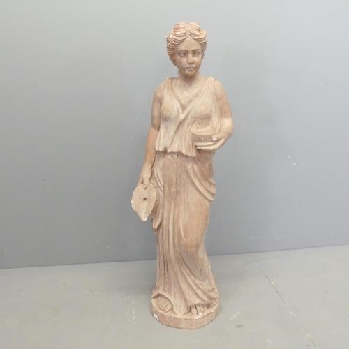 A painted plaster garden statue, study of a classical Greek lady. Height 105cm. Some knocks and