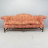 A Georgian Chippendale style oak and upholstered sofa. Overall 225x93x78cm, seat 165x52x50cm.