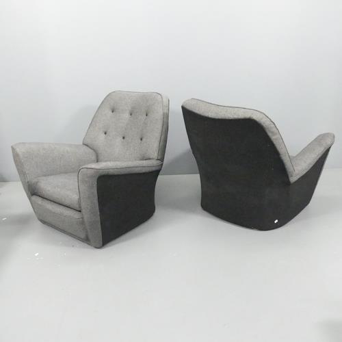 A pair of mid-century design club lounge chairs with two tone grey wool upholstery, in the manner of - Image 2 of 2