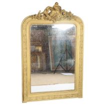 19th century gilt-gesso framed wall mirror, with acanthus pediment, overall height 120cm Mirror