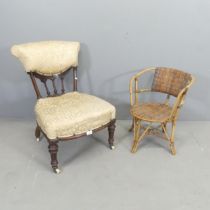 A Victorian mahogany and upholstered nursing chair, and a bamboo child's chair. (2)