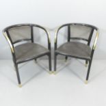 THONET - pair of Secessionist ebonised bentwood armchairs by Gustav Siegel with brass overlaid