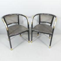 THONET - pair of Secessionist ebonised bentwood armchairs by Gustav Siegel with brass overlaid