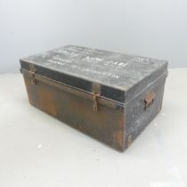 A vintage painted metal seaman's trunk. 92x39x55cm. Named to Squadron Leader Jacewitz, aboard "