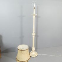 A French painted standard lamp with fluted column and carved decoration. Height to bayonet fitting