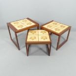 ENGLENDERA- a mid-century Danish teak nest of three tile-top occasional tables, with maker's
