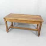 An 18th century oak farmhouse plank top dining table, with end drawers. 156x74x72cm.