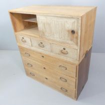 A Japanese matched two-section Tansu chest. 90x103x42cm. The two sections do not quite match in