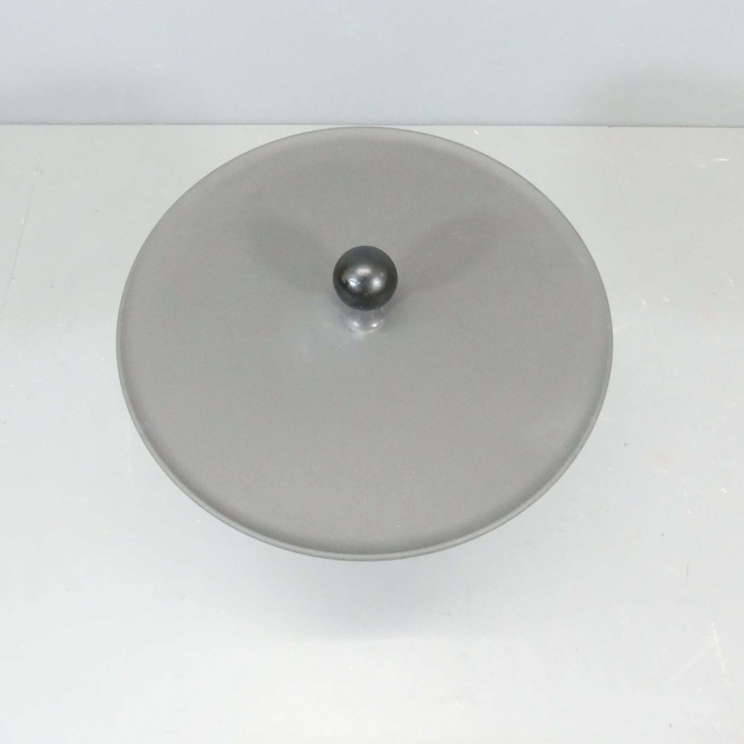 A contemporary designer side table, the rubber top with wooden ball to centre, on heavy chrome - Image 2 of 2