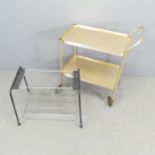 A mid-century style two-tier tea trolley, 64x76x37cm and a magazine / record rack, 57x44x44cm. (2)