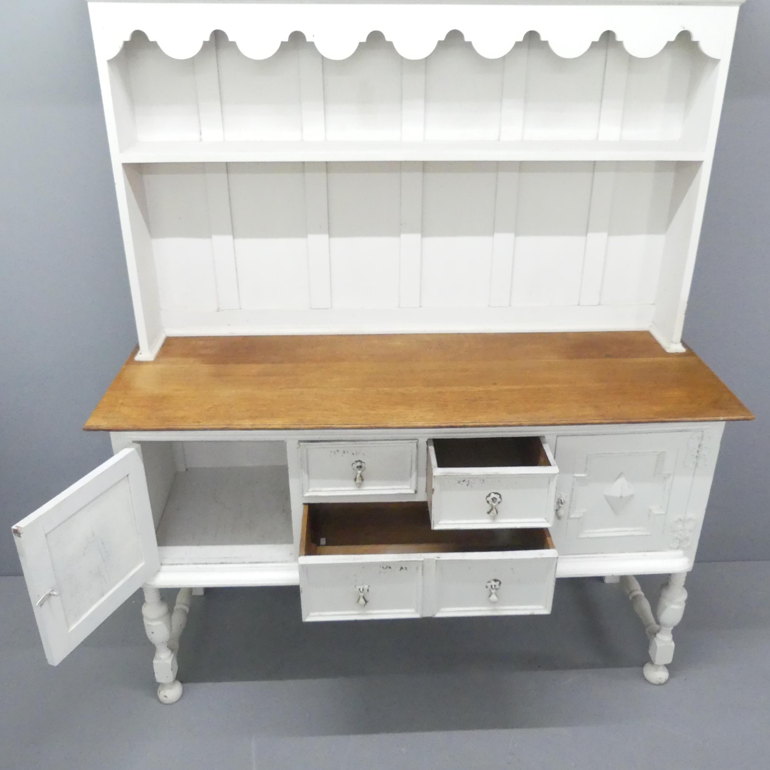 A painted pine two-section dresser. 153x184x56cm. - Image 2 of 2