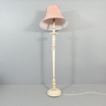 A French painted standard lamp with fluted column and carved decoration. Height to bayonet fitting