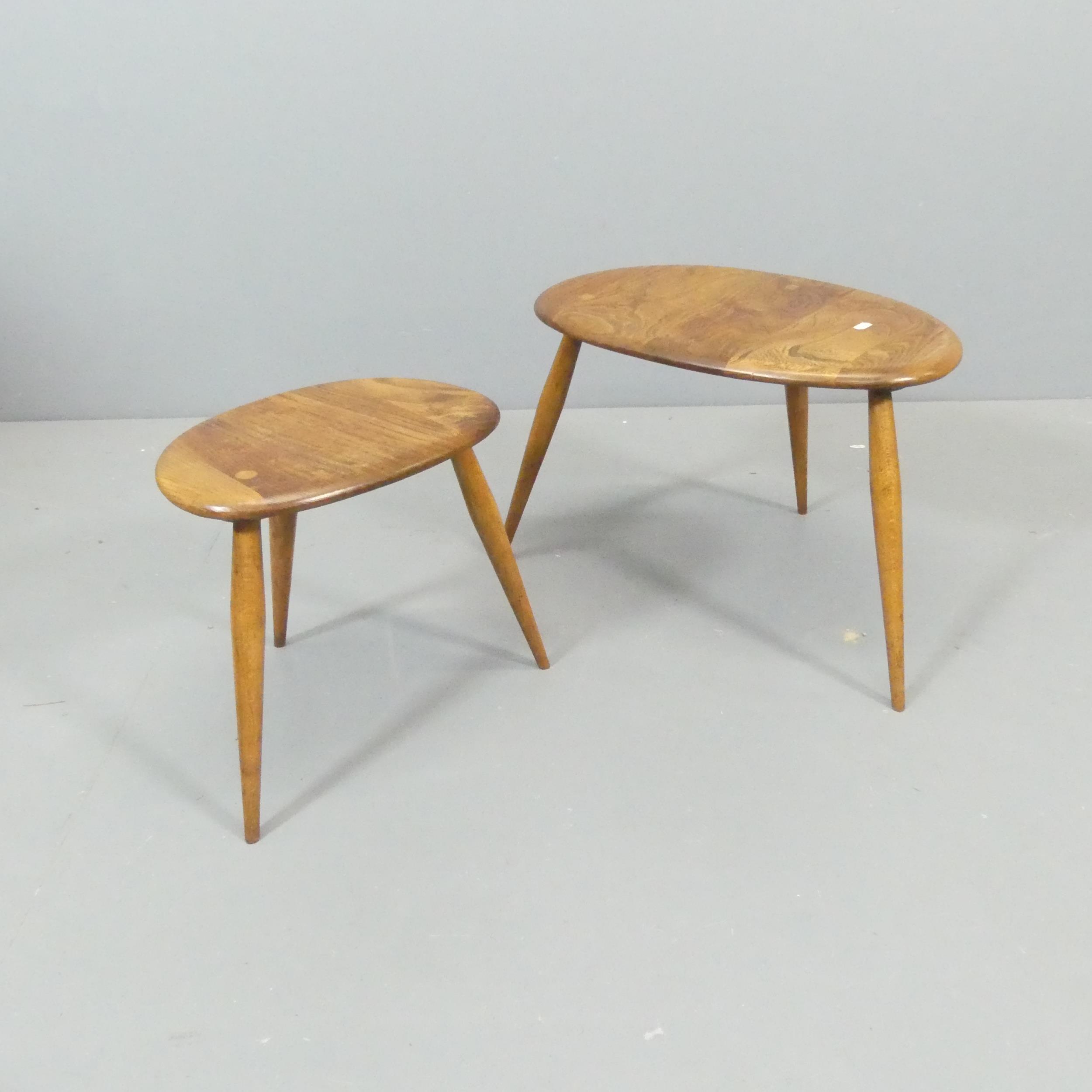 ERCOL - 2 nesting pebble tables. Largest - 50x36x34cm. These are likely tables 2 and 3, missing