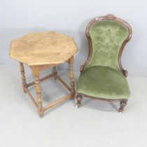 A Victorian mahogany and upholstered nursing chair, an upholstered Ottoman, 56x46x42cm and an