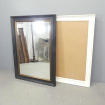 A modern painted rectangular wall mirror, 78x110cm, and a painted wooden frame. (2)