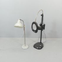 A John Lewis table lamp, approximate height 75cm, and a magnifying lamp. (2)