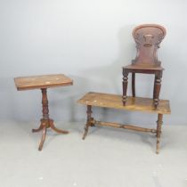 A 19th century rectangular occasional table, 60x75x45cm, a low stretcher table and a Victorian