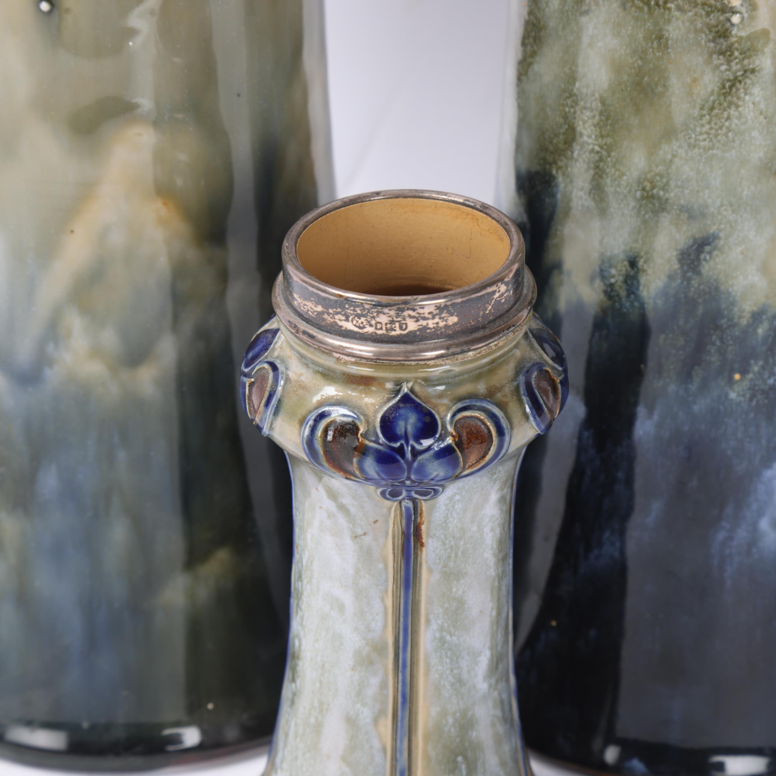 Pair of Royal Doulton stoneware cylinder vases, height 33cm, and Art Nouveau Doulton vase with - Image 2 of 3