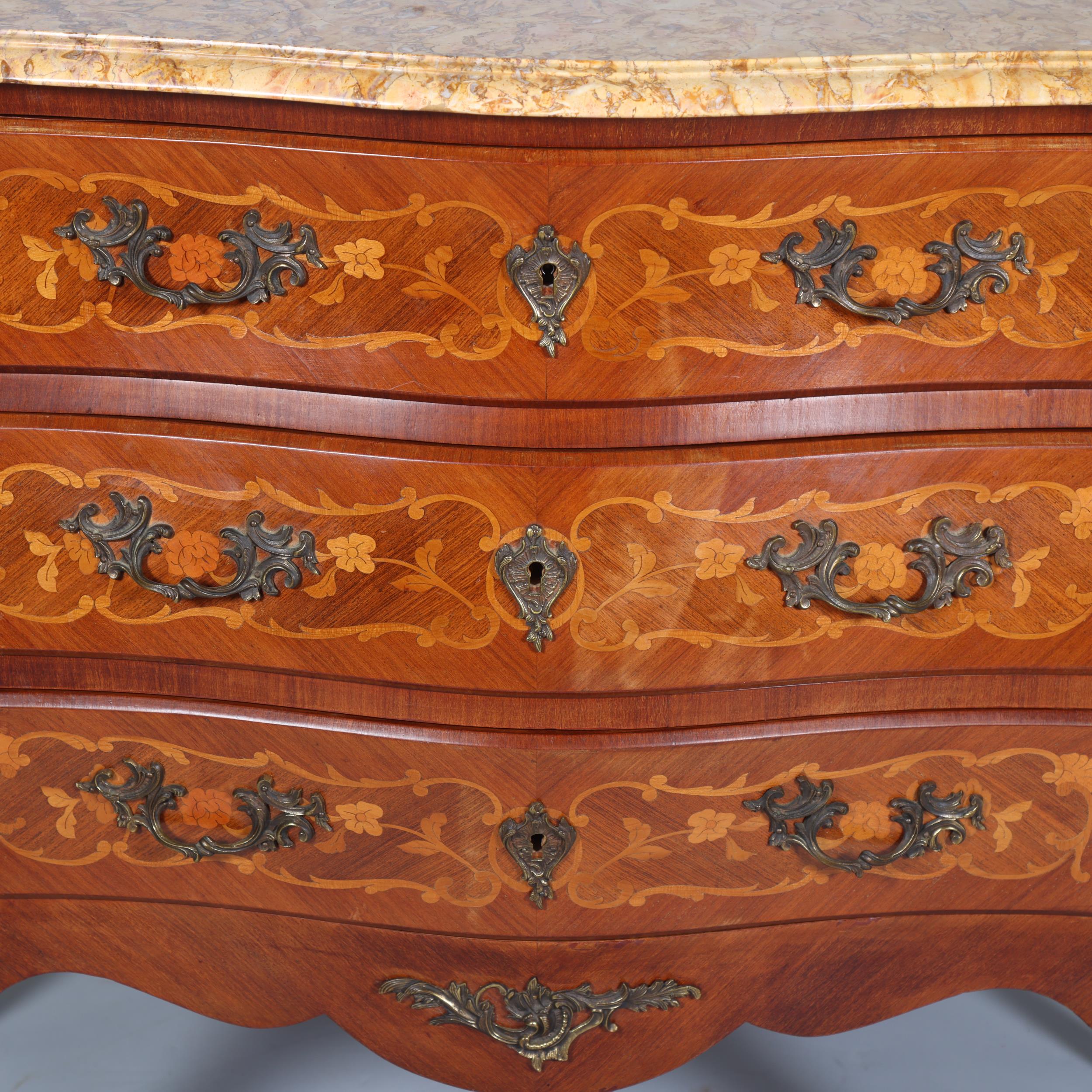 A French marble-topped 3-drawer commode, with inlaid marquetry and ormolu mounts, width 105cm Good - Image 2 of 6