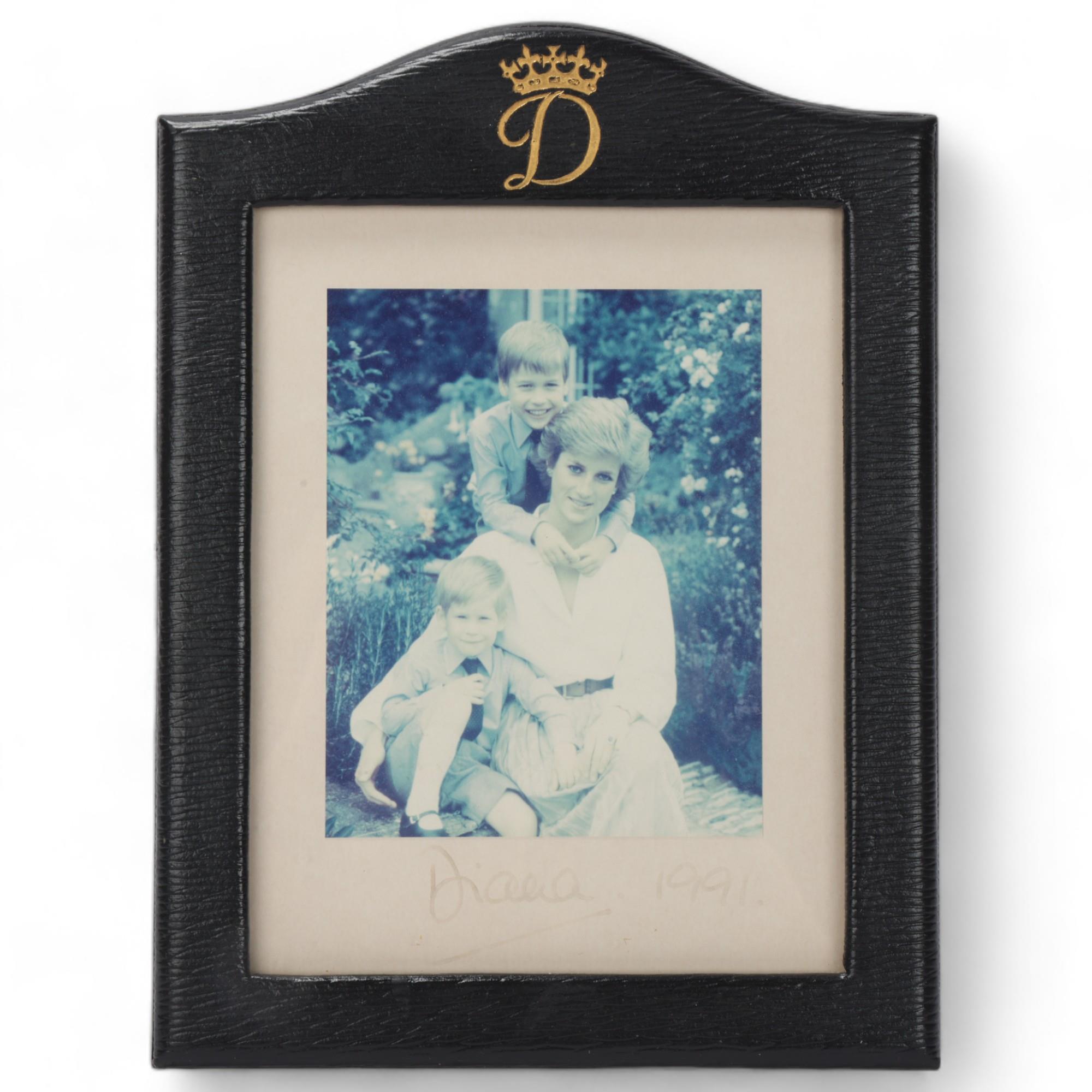 Diana, Princess of Wales, photograph portrait of Diana with Princes William and Harry, signed in pen