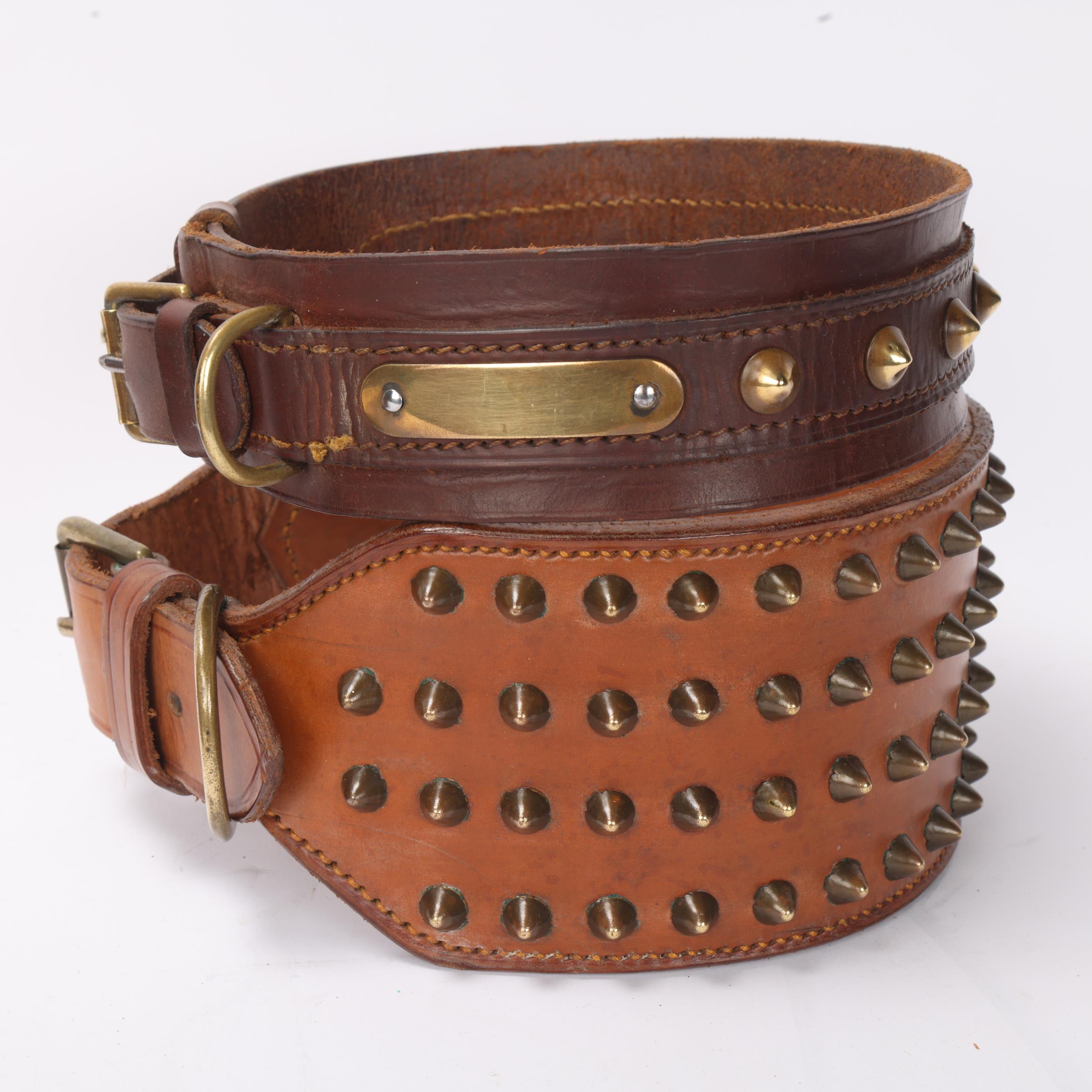 4 large brass studded leather dog collars, largest width 9.5cm (4) All in good condition - Image 3 of 3