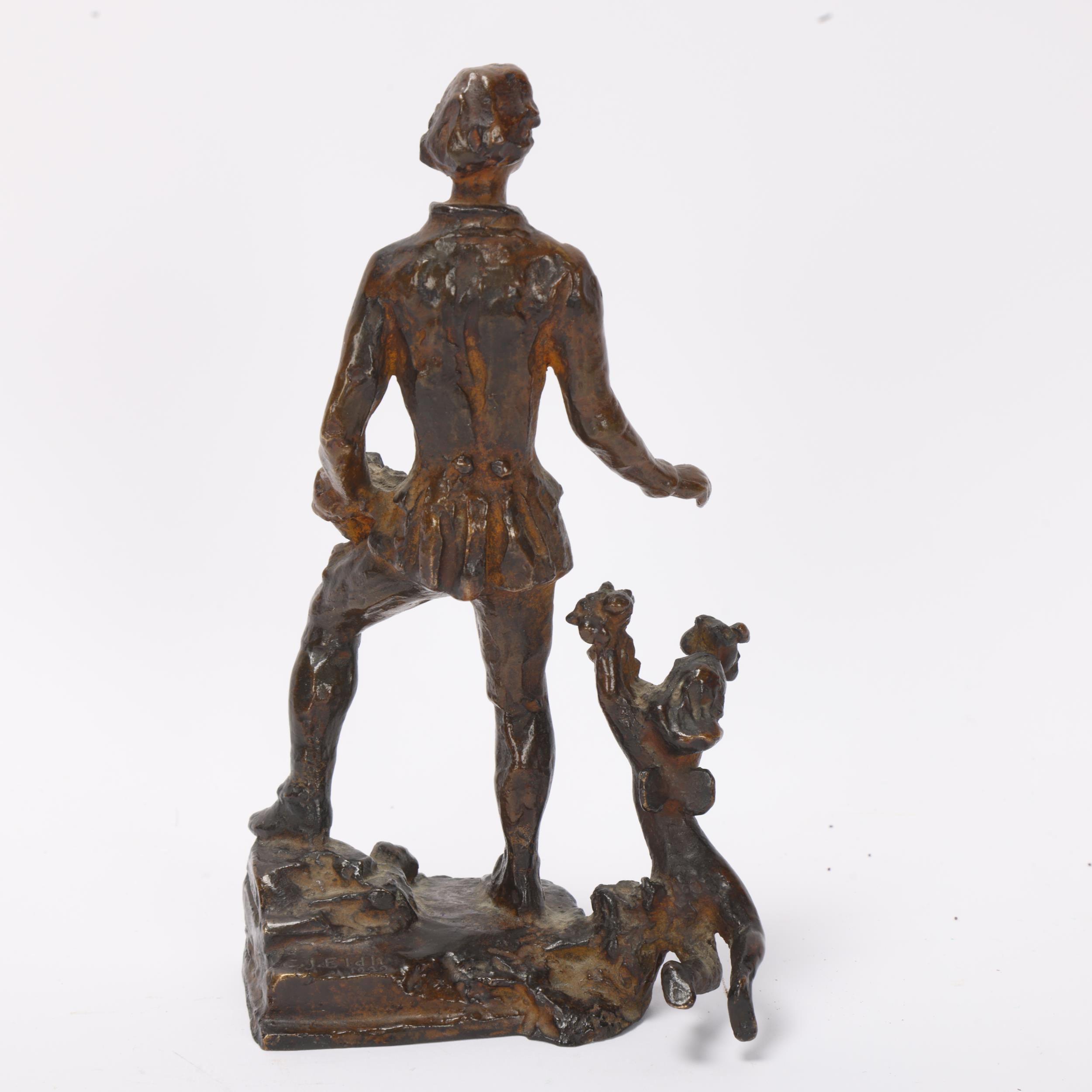 Carl Johan Eldh (1873 - 1954), man and cherub, patinated bronze sculpture, signed on base, dated - Image 2 of 3