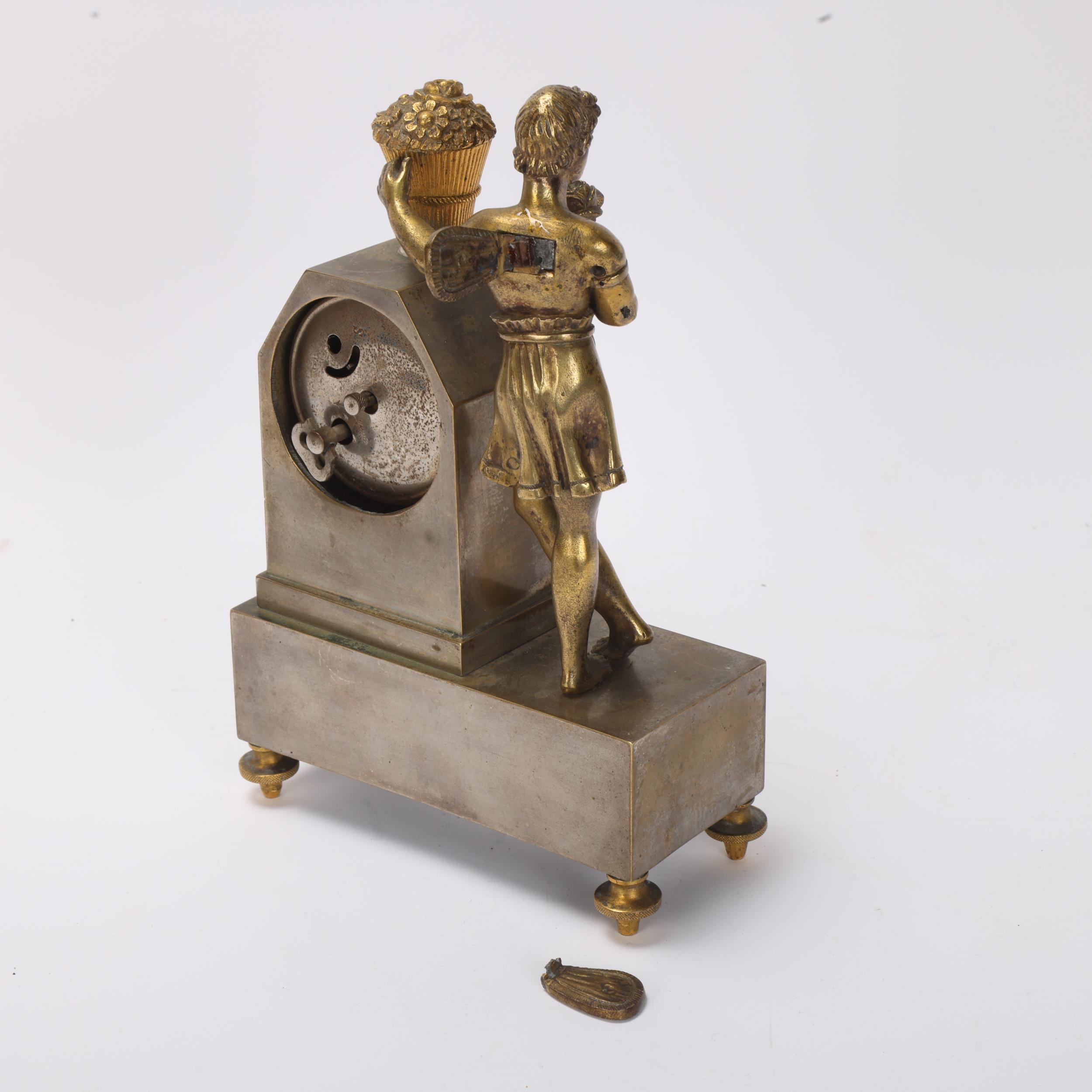 A French parcel-gilt bronze mounted 8-day mantel clock surmounted by an angel figure, spring - Image 2 of 3
