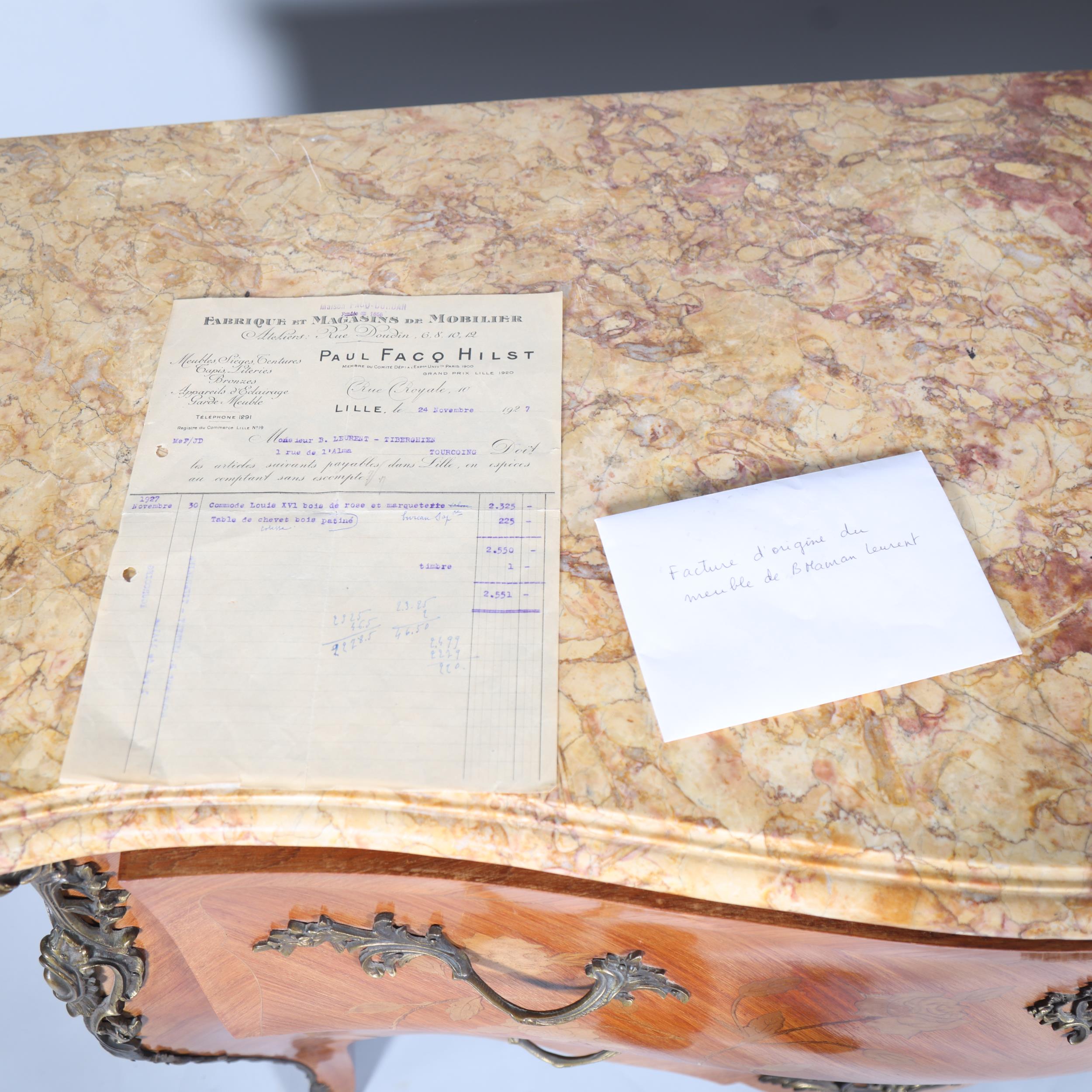 A French marble-topped 2-drawer commode, with inlaid marquetry and ormolu mounts, width 124cm Good - Image 6 of 6