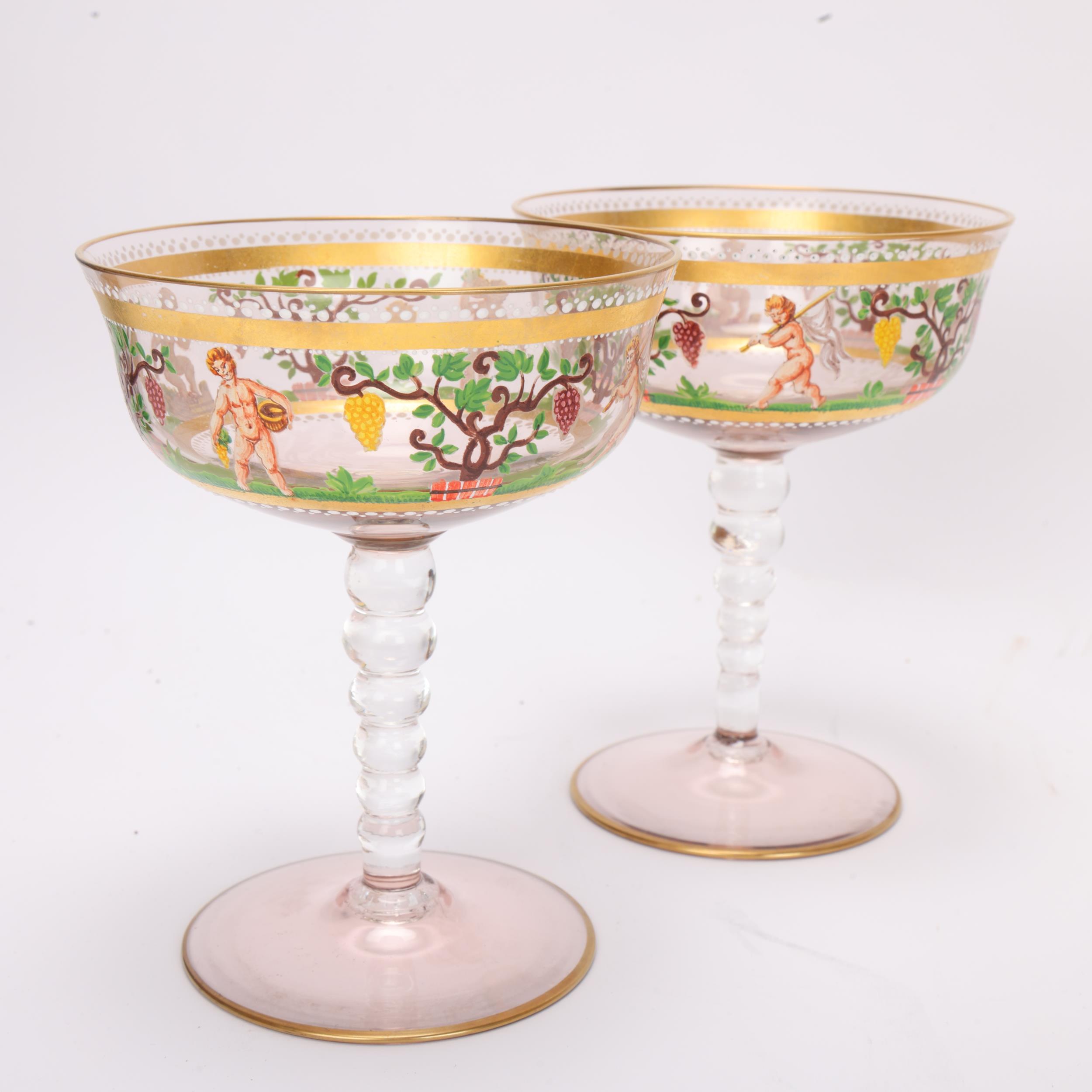 **DESCRIPTION CHANGE** A set of 10 *Venetian/Bohemian* Champagne glasses, with hand painted enamel a - Image 2 of 3