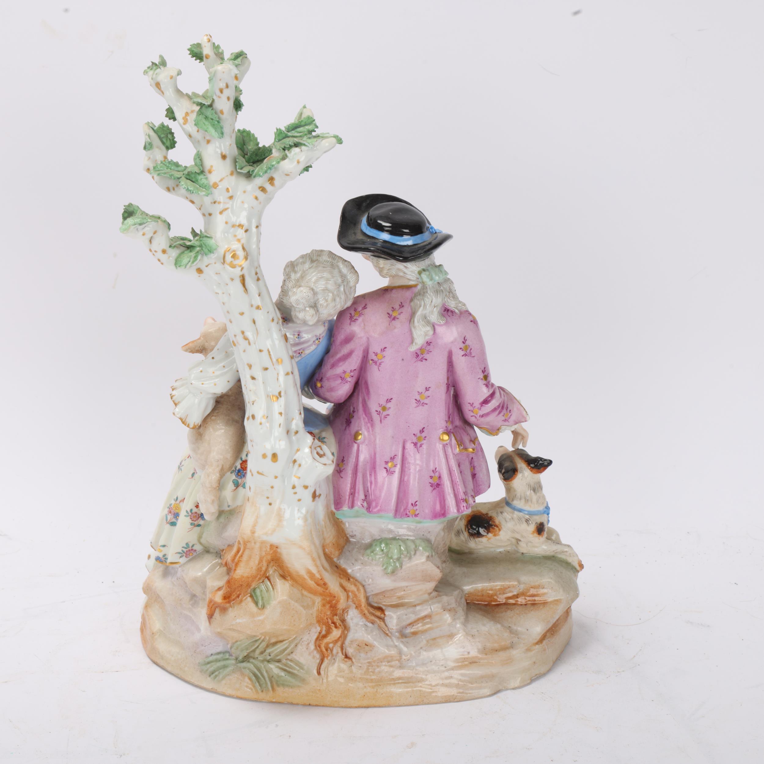 19th century Meissen porcelain group, depicting a couple under a tree, height 25cm Generally in good - Image 2 of 3