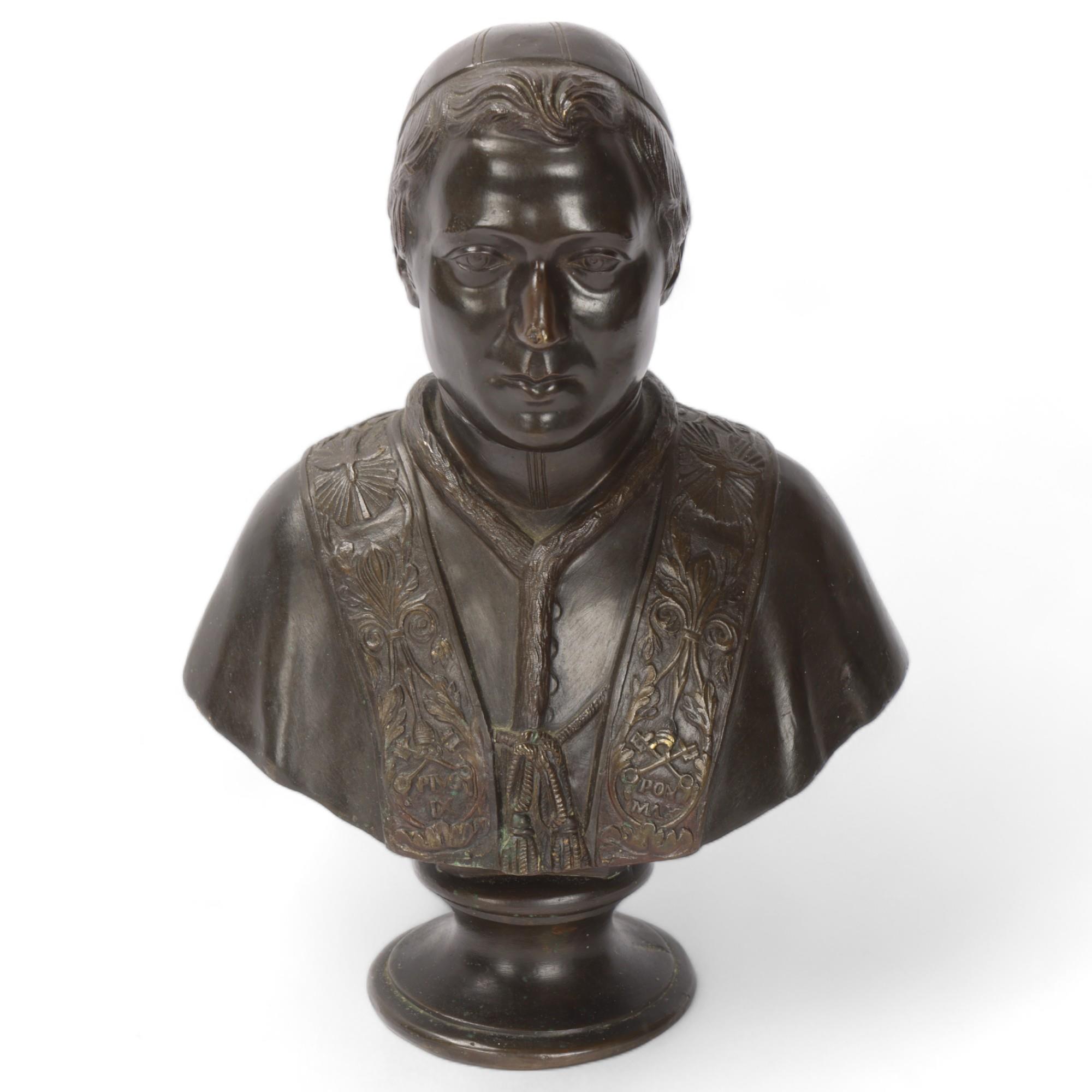 Pope Pius IX, patinated bronze bust, stamped Maurel, height 27cm Good condition