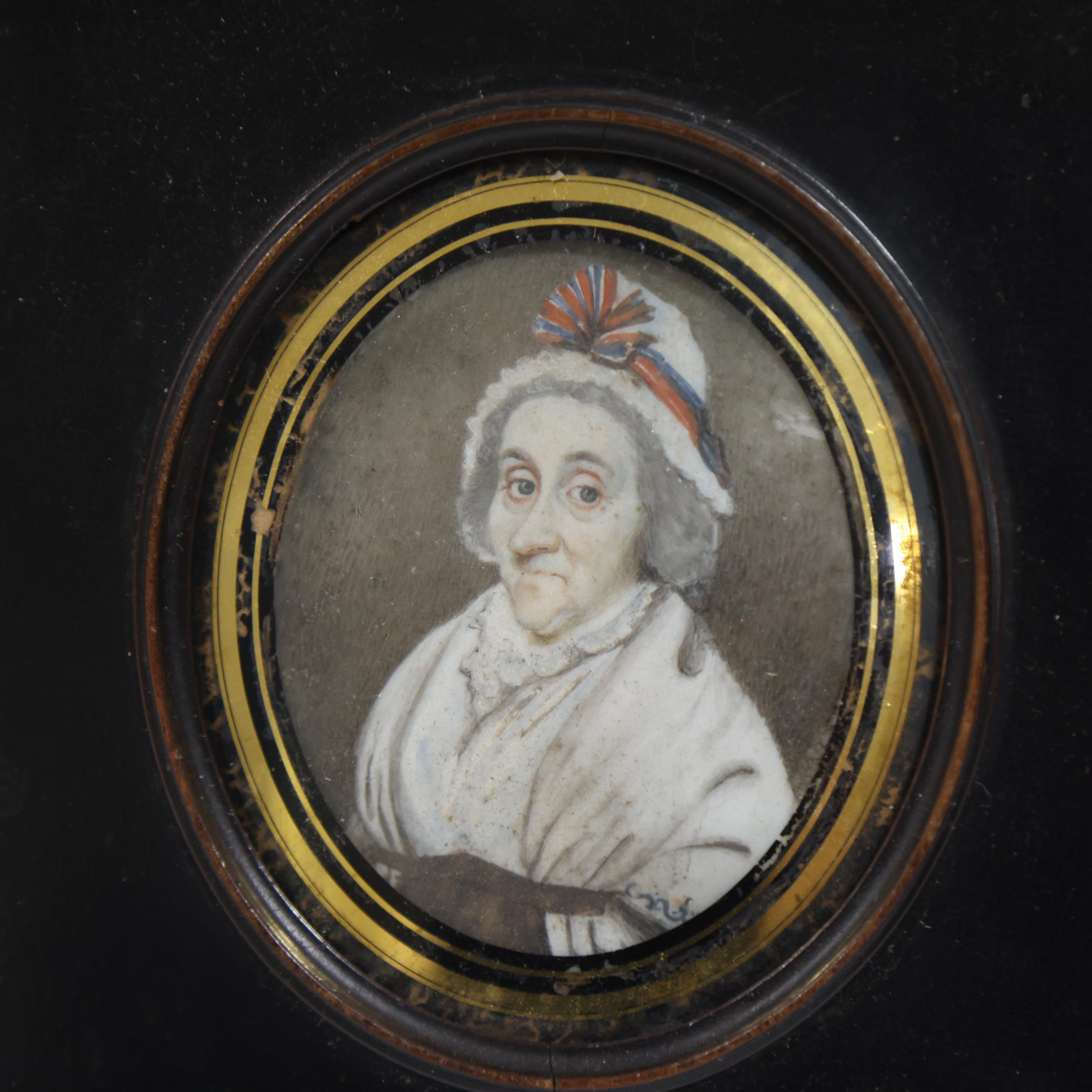 Miniature portrait of a woman, watercolour on ivory, unsigned, early 19th century, framed, overall - Bild 2 aus 3