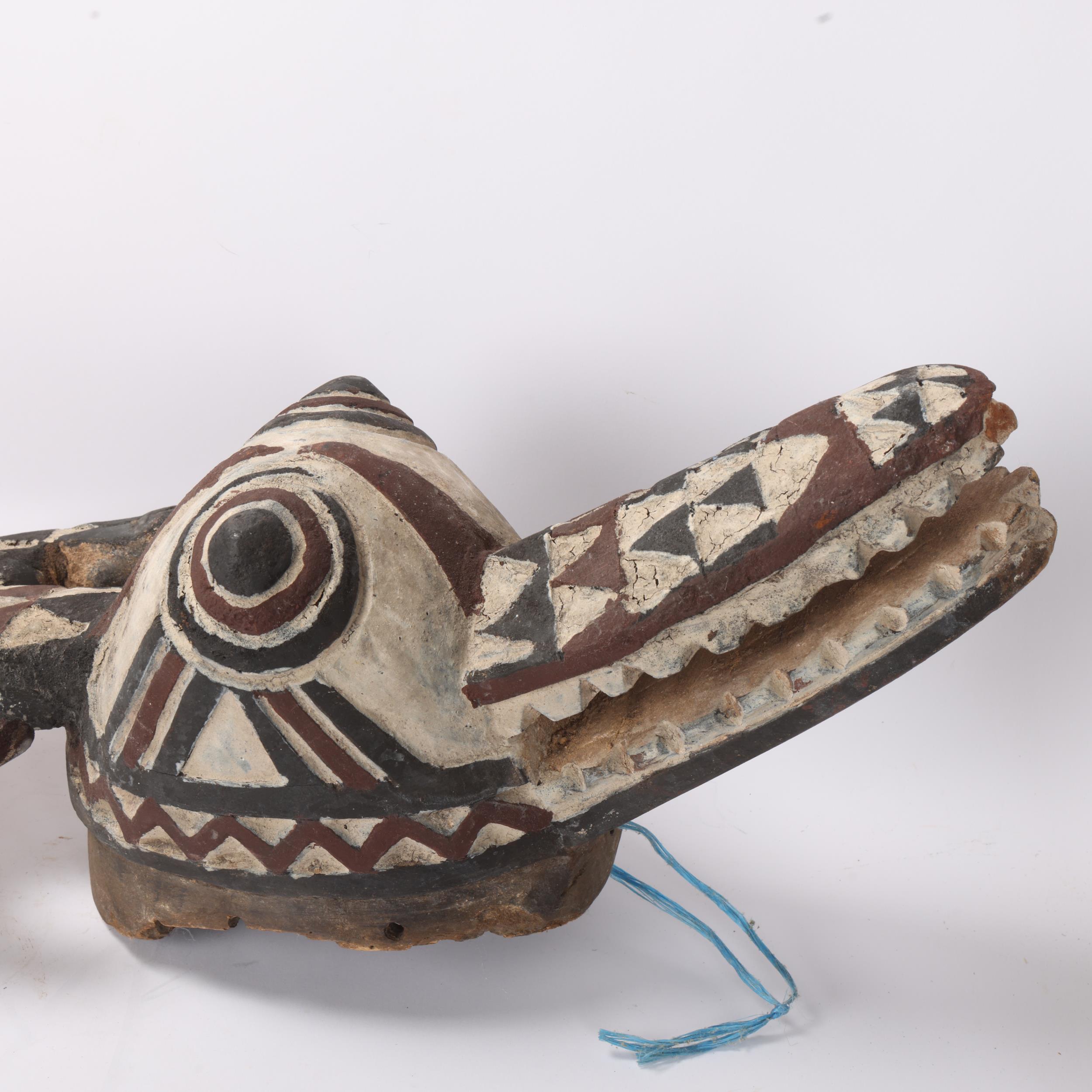 An African carved and painted wood Tribal crocodile mask, length approx 115cm - Image 2 of 3