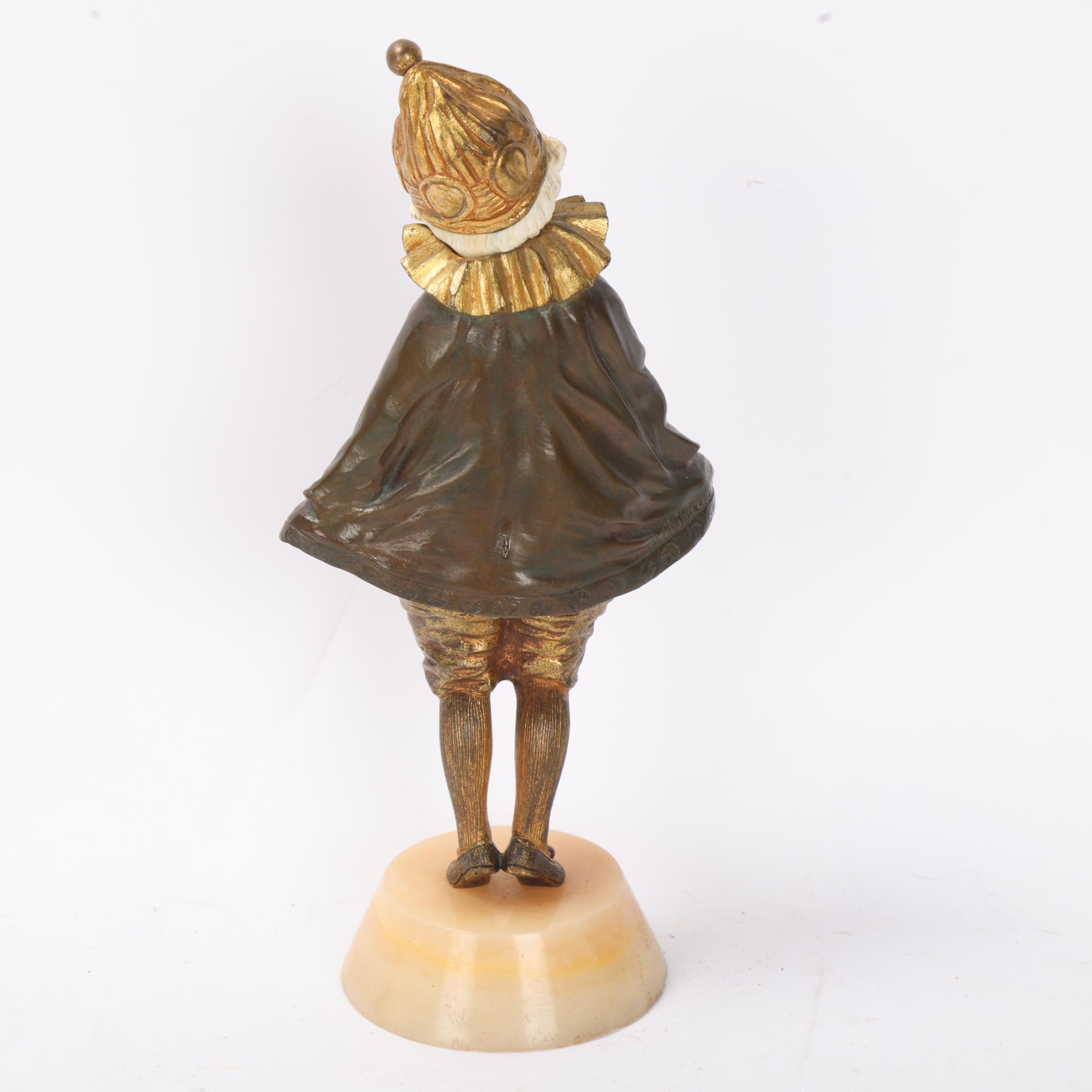 Demetre Chiparus (1886 - 1947), girl in a Pierrot clown costume, parcel-gilt bronze and ivory on - Image 2 of 3