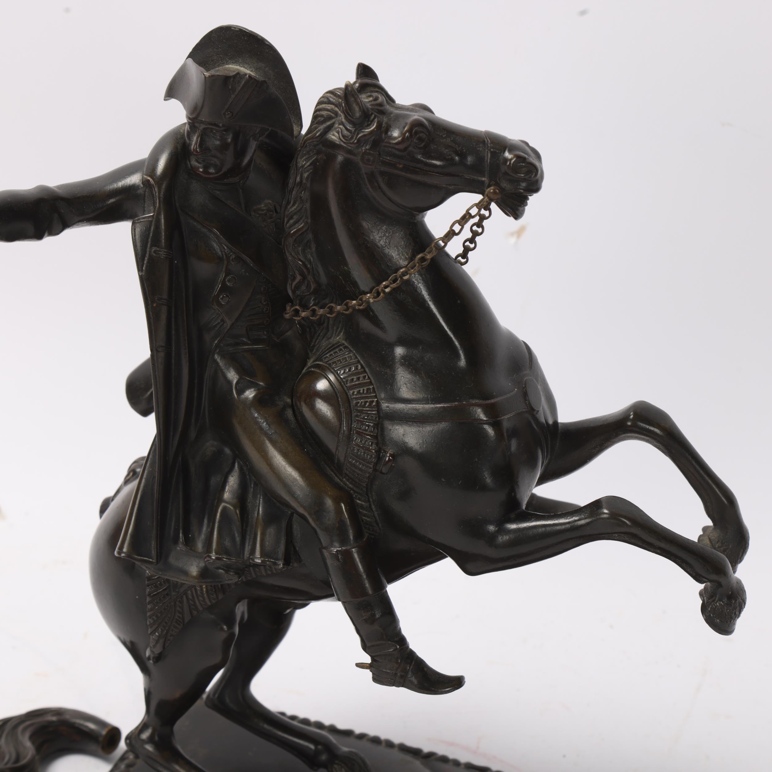 Napoleon Bonaparte on horseback, 19th century bronze sculpture, unsigned, base length 27cm Horse - Image 2 of 3