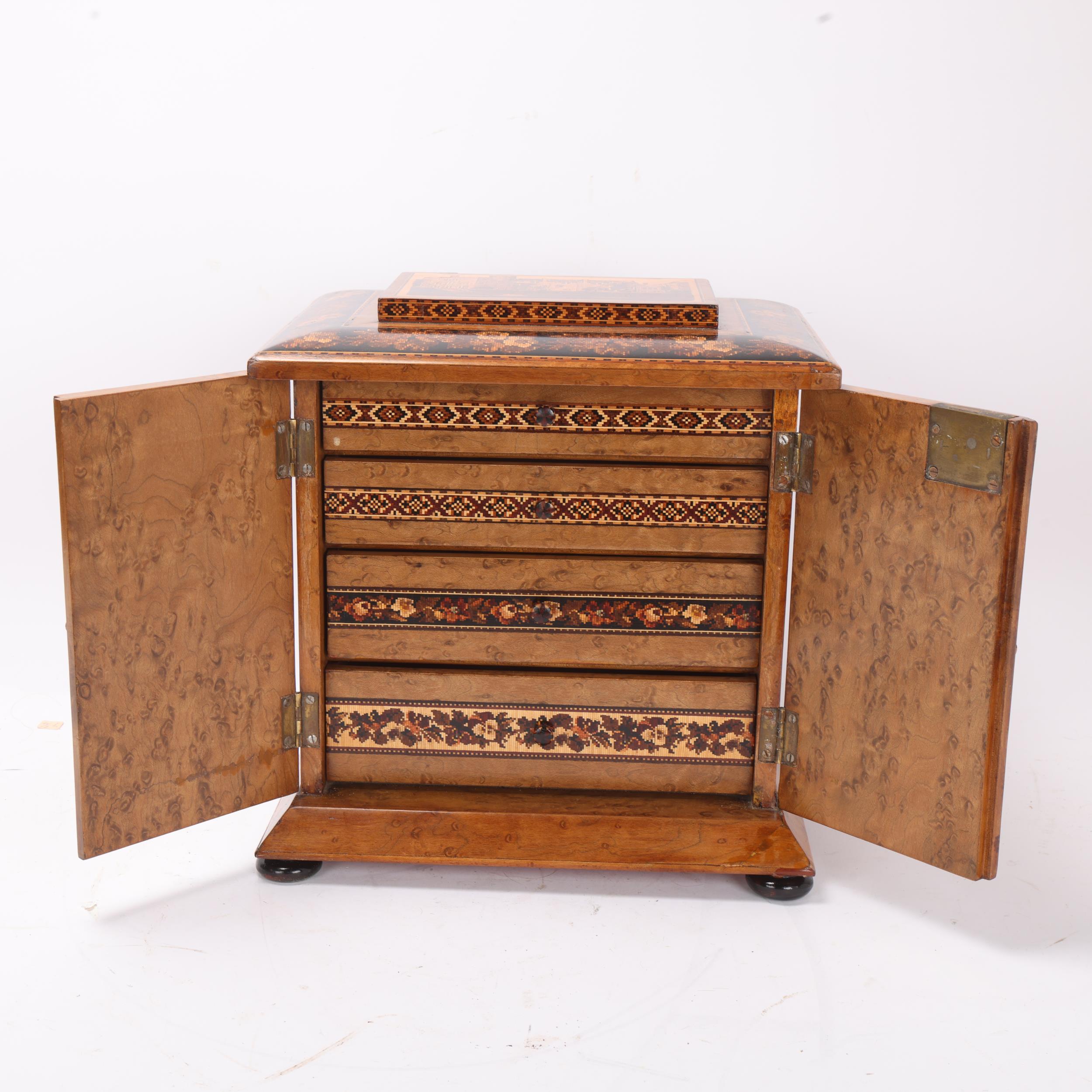 A fine quality 19th century Tunbridge Ware table cabinet, the lid depicting a view of the Solar - Bild 3 aus 3