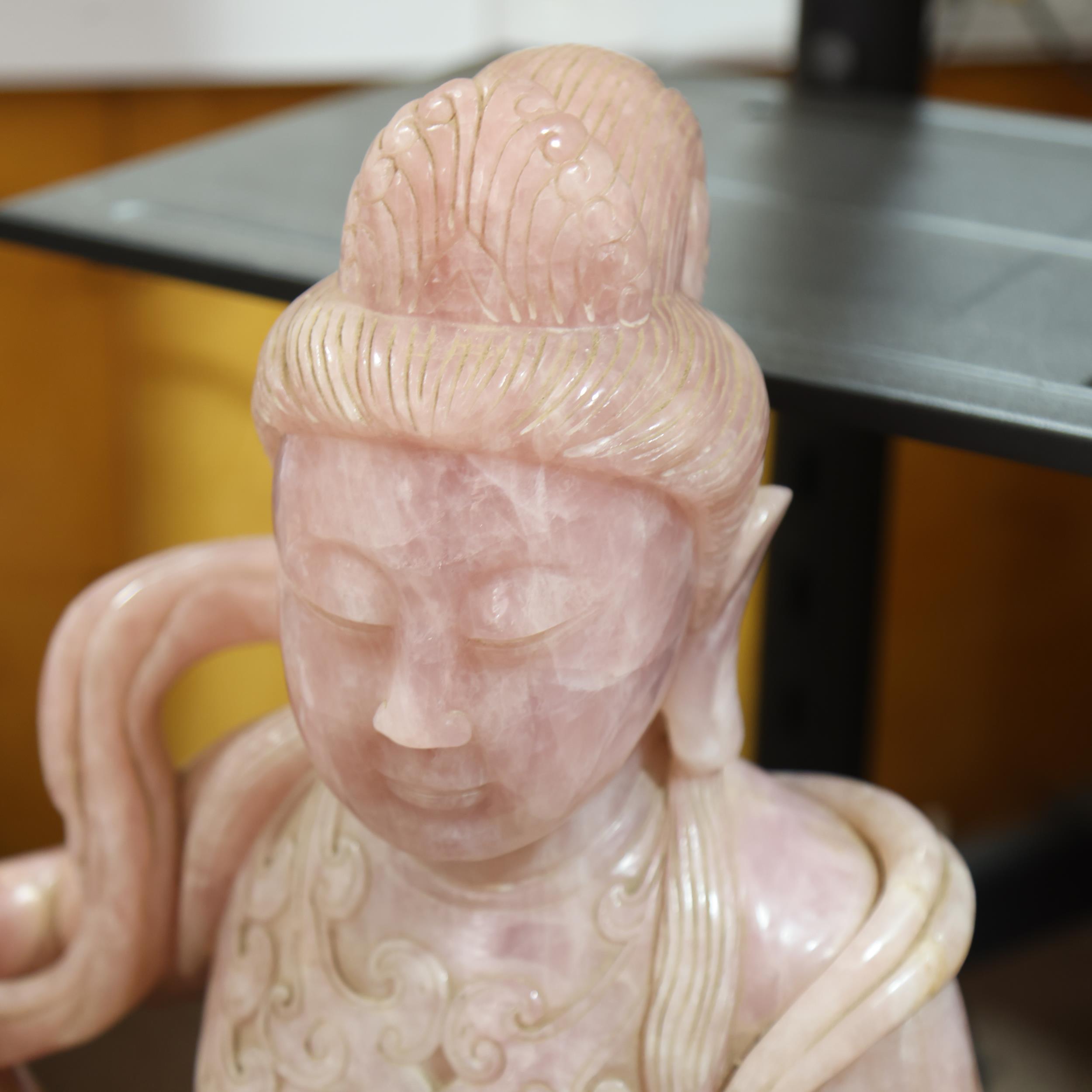 A massive Chinese rose quartz figure of Guan Yin, height 71cm Good condition, no damage or - Image 3 of 3