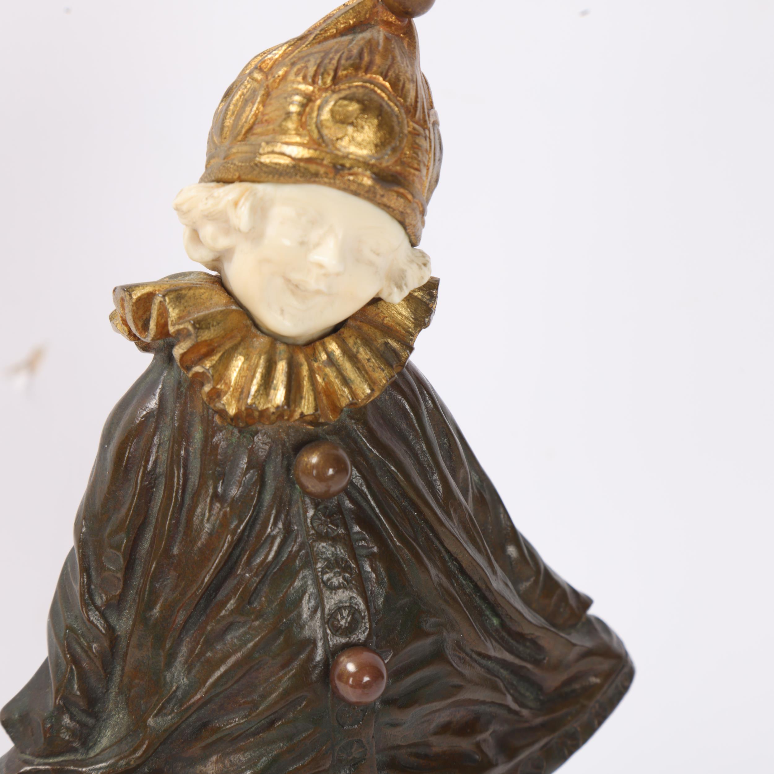 Demetre Chiparus (1886 - 1947), girl in a Pierrot clown costume, parcel-gilt bronze and ivory on - Image 3 of 3