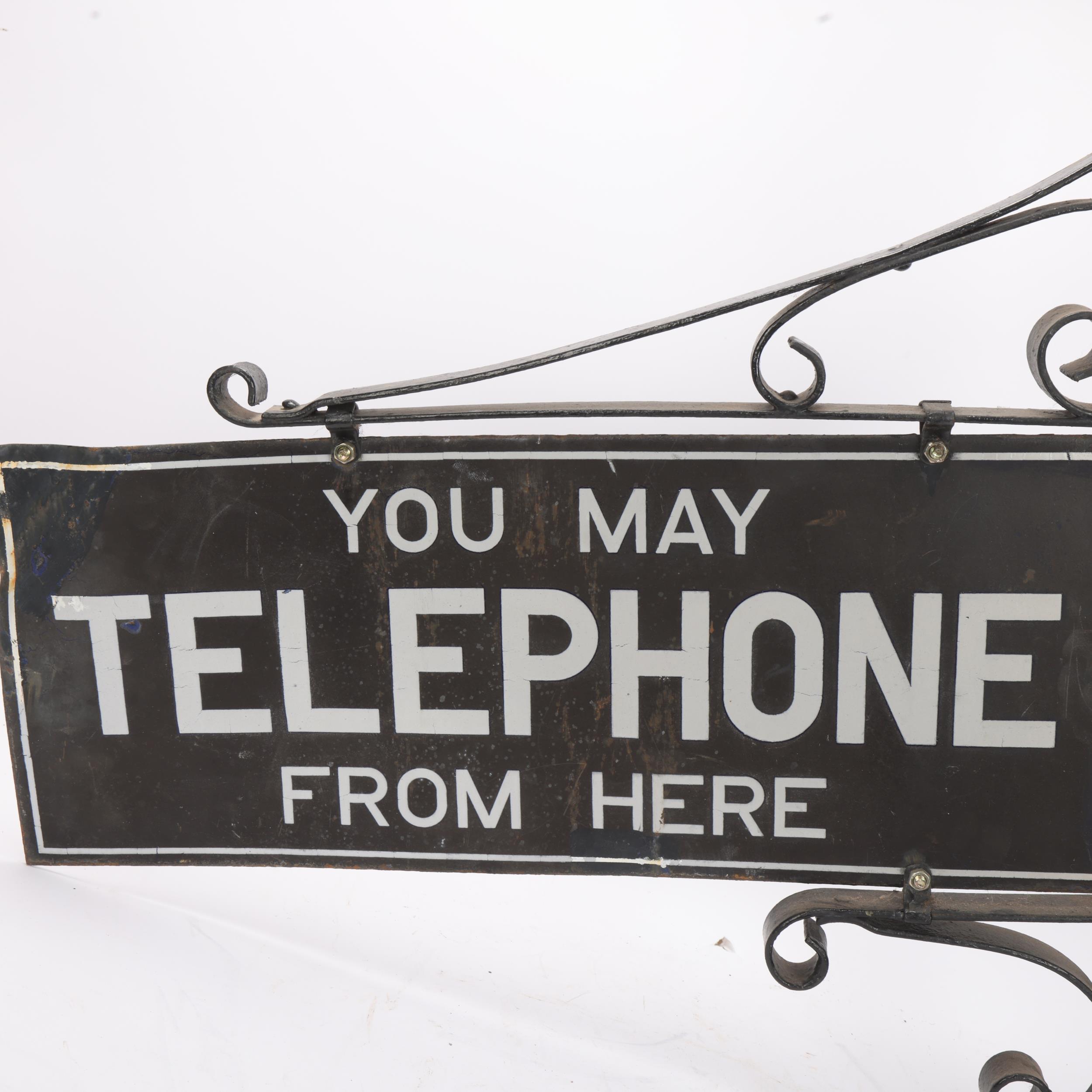 A Vintage enamel sign "You May Telephone From Here", double-sided in wrought-iron wall mounted - Bild 2 aus 3