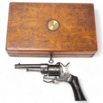 A 19th century pinfire revolver, by D Egg of Pall Mall London, serial no. 7617, barrel length 8.5cm,