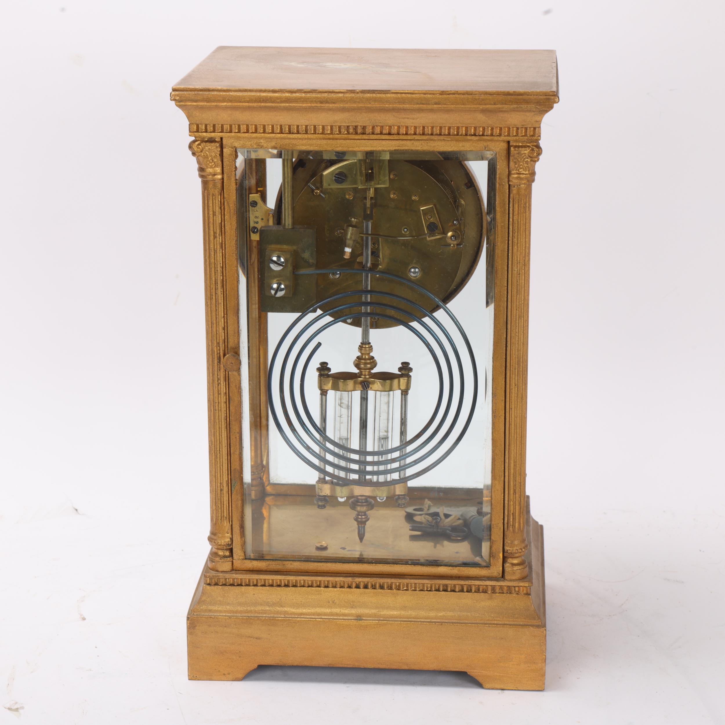 A 19th century French 4-glass regulator mantel clock, with enamel dial, mercury pendulum, and 8- - Image 3 of 3