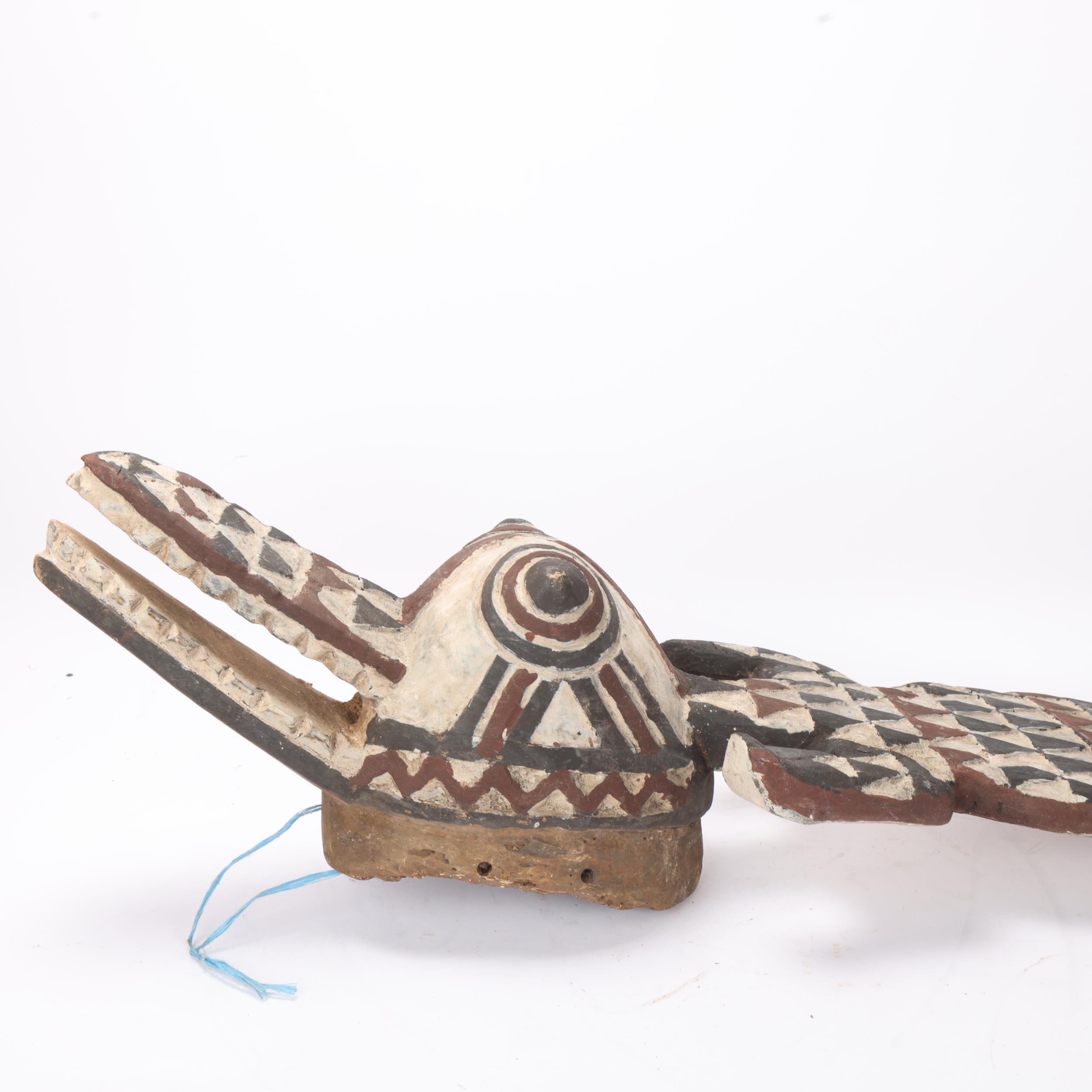 An African carved and painted wood Tribal crocodile mask, length approx 115cm - Image 3 of 3
